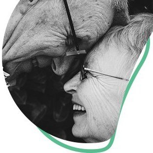 Casal de idosos em um momento de carinho.